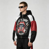 Color Block Patchwork DTG Screen Print Hooded Jacket | Punk Rock Guitar Lip Graphic Sonic-Wear | Custom Streetwear