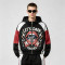 Color Block Patchwork DTG Screen Print Hooded Jacket | Punk Rock Guitar Lip Graphic Sonic-Wear | Custom Streetwear