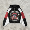 Color Block Patchwork DTG Screen Print Hooded Jacket | Punk Rock Guitar Lip Graphic Sonic-Wear | Custom Streetwear