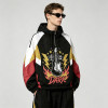 Screen Print Patchwork Sonic-Wear Jacket | Color Block Hooded Guitar Graphic Jacket | Custom Streetwear