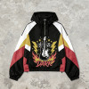 Screen Print Patchwork Sonic-Wear Jacket | Color Block Hooded Guitar Graphic Jacket | Custom Streetwear