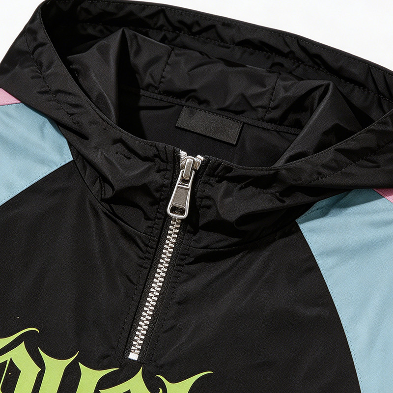 Patchwork DTG Screen Print Anime Hooded Jacket