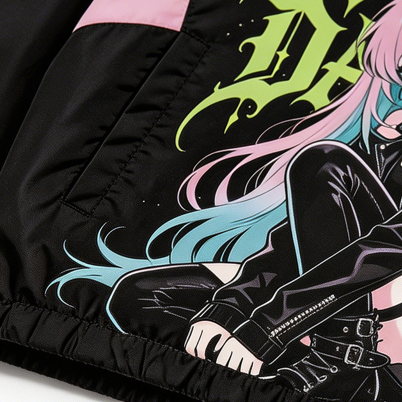 Patchwork DTG Screen Print Anime Hooded Jacket