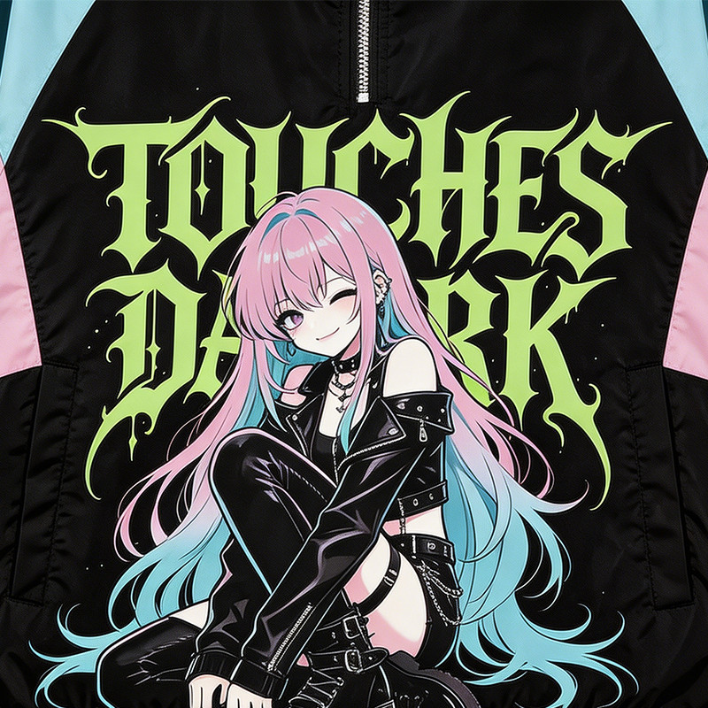 Patchwork DTG Screen Print Anime Hooded Jacket
