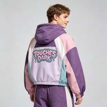 Anime DTG Screen Print Color Block Patchwork Jacket | Crop Hooded Jacket | Streetwear Manufacturer