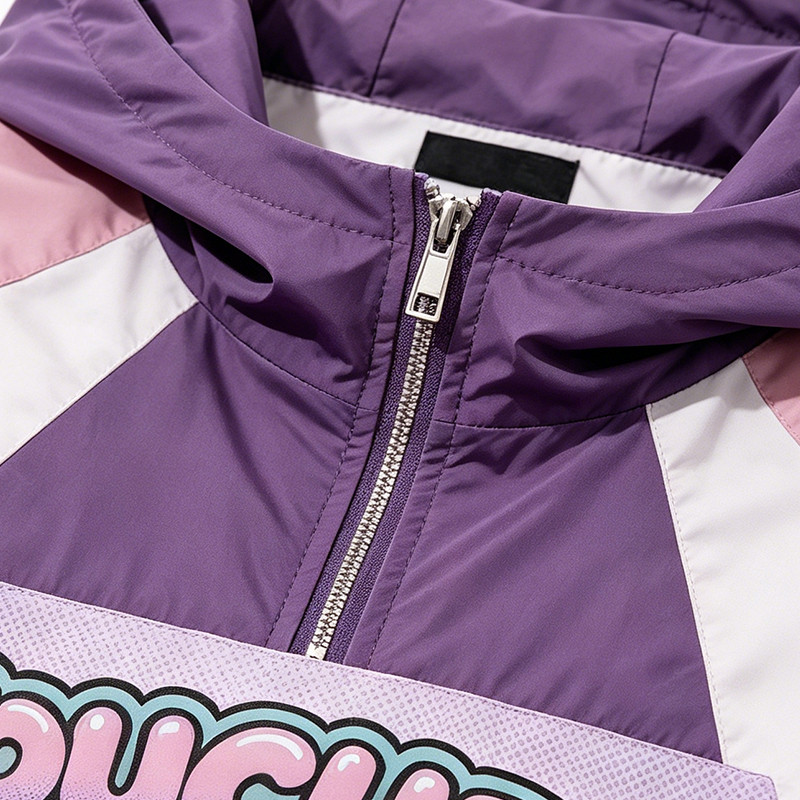 Anime DTG Screen Print Color Block Patchwork Jacket