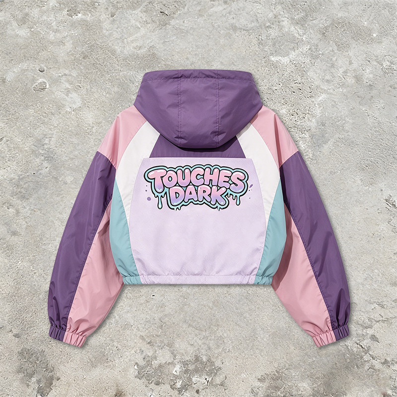 Anime DTG Screen Print Color Block Patchwork Jacket