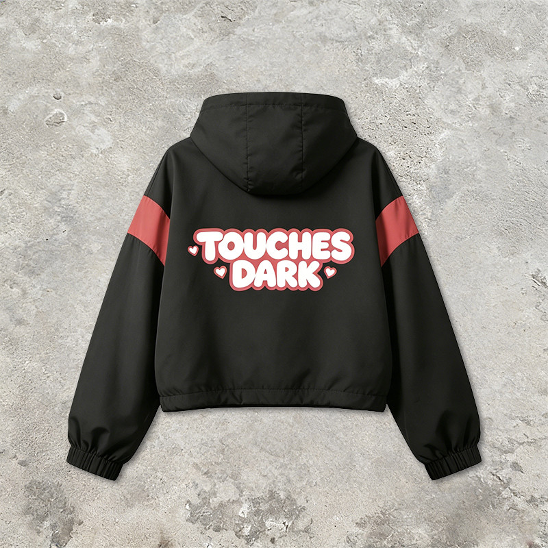 Patchwork Color Block Screen Print Anime Hooded Crop Jacket 