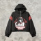 Patchwork Color Block Screen Print Anime Hooded Crop Jacket | Harajuku Devil Girl Graphic Jacket | Custom Streetwear