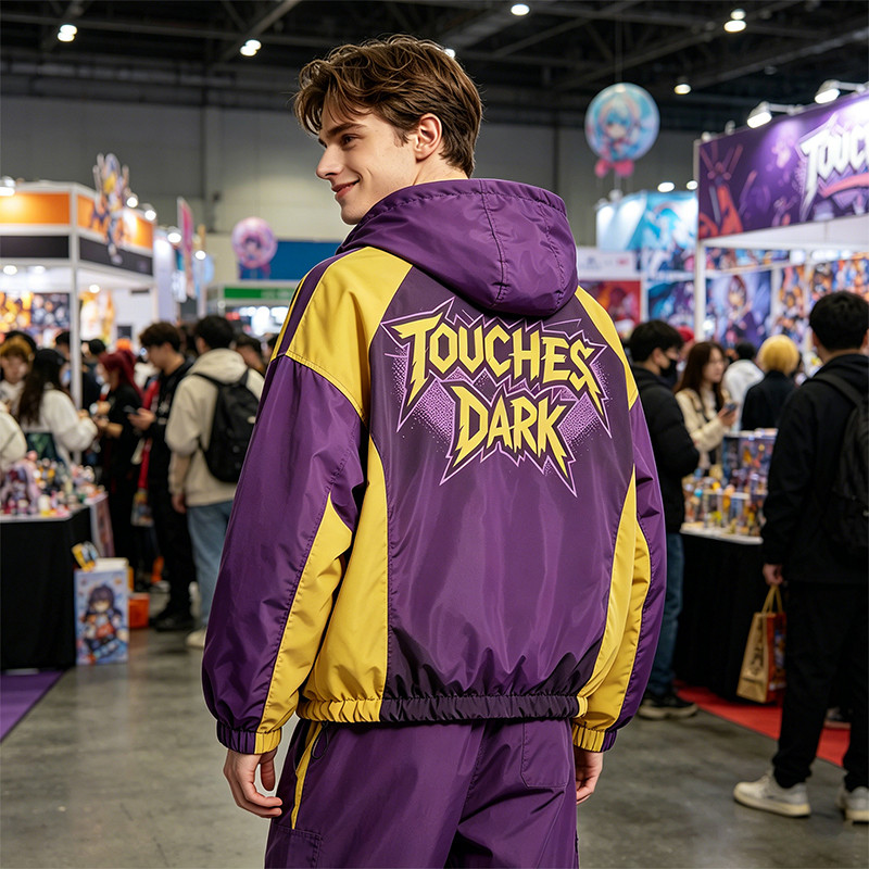 Patchwork Screen and DTG Print Anime Hooded Jacket