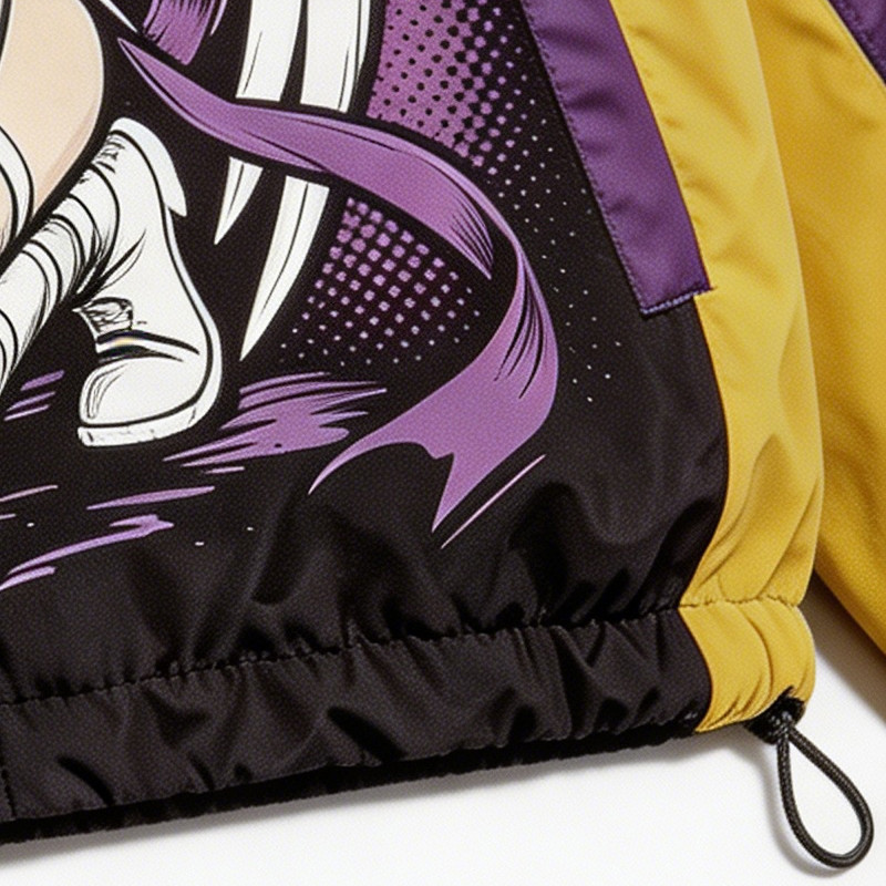 Patchwork Screen and DTG Print Anime Hooded Jacket
