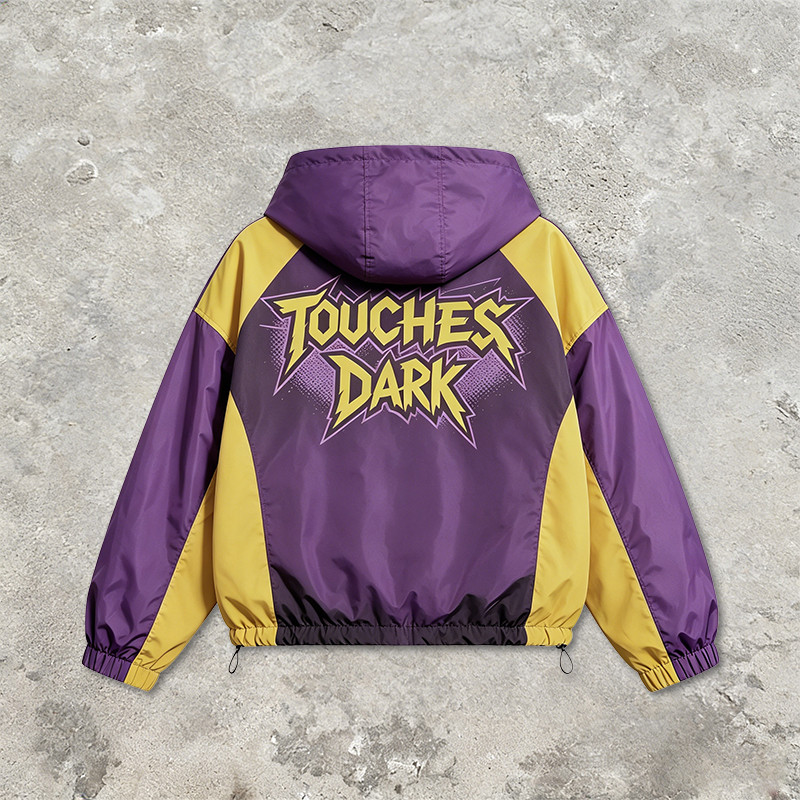 Patchwork Screen and DTG Print Anime Hooded Jacket