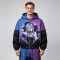DTG Print Color Block Patchwork Spray Dye Anime Hooded Jacket | Oversized Anime Streetwear | Custom Streetwear