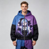 DTG Print Color Block Patchwork Spray Dye Anime Hooded Jacket | Oversized Anime Streetwear | Custom Streetwear