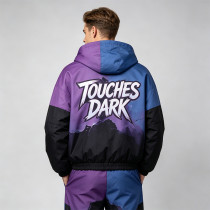 DTG Print Color Block Patchwork Spray Dye Anime Hooded Jacket | Oversized Anime Streetwear | Custom Streetwear
