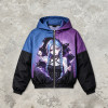 DTG Print Color Block Patchwork Spray Dye Anime Hooded Jacket | Oversized Anime Streetwear | Custom Streetwear