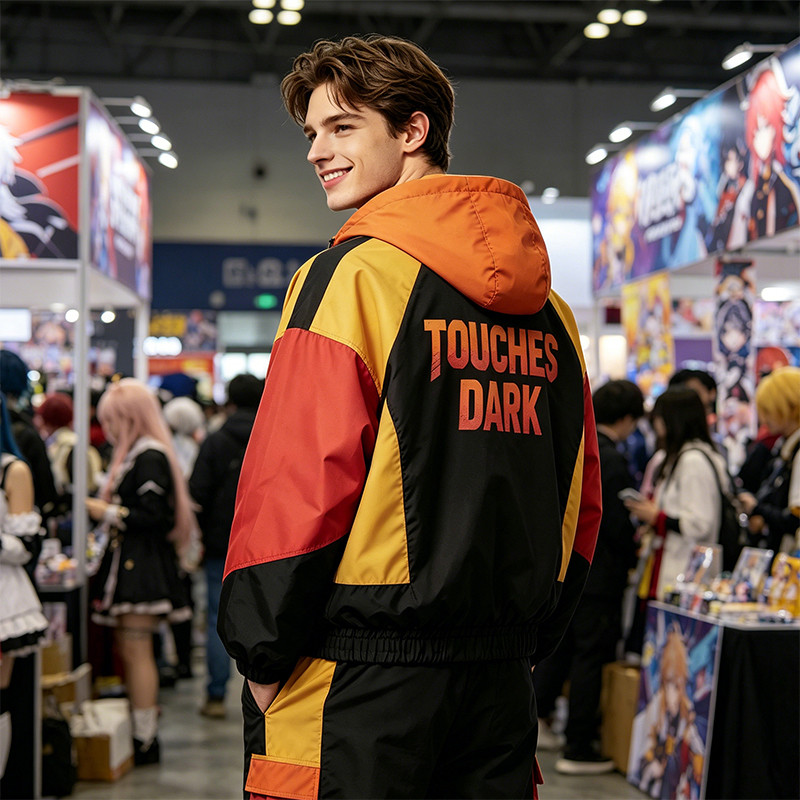 DTG Print Color Block Patchwork Hooded Jacket