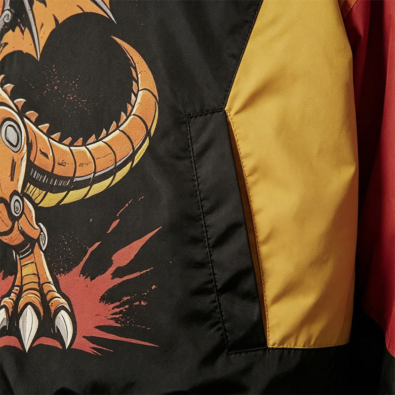 DTG Print Color Block Patchwork Hooded Jacket
