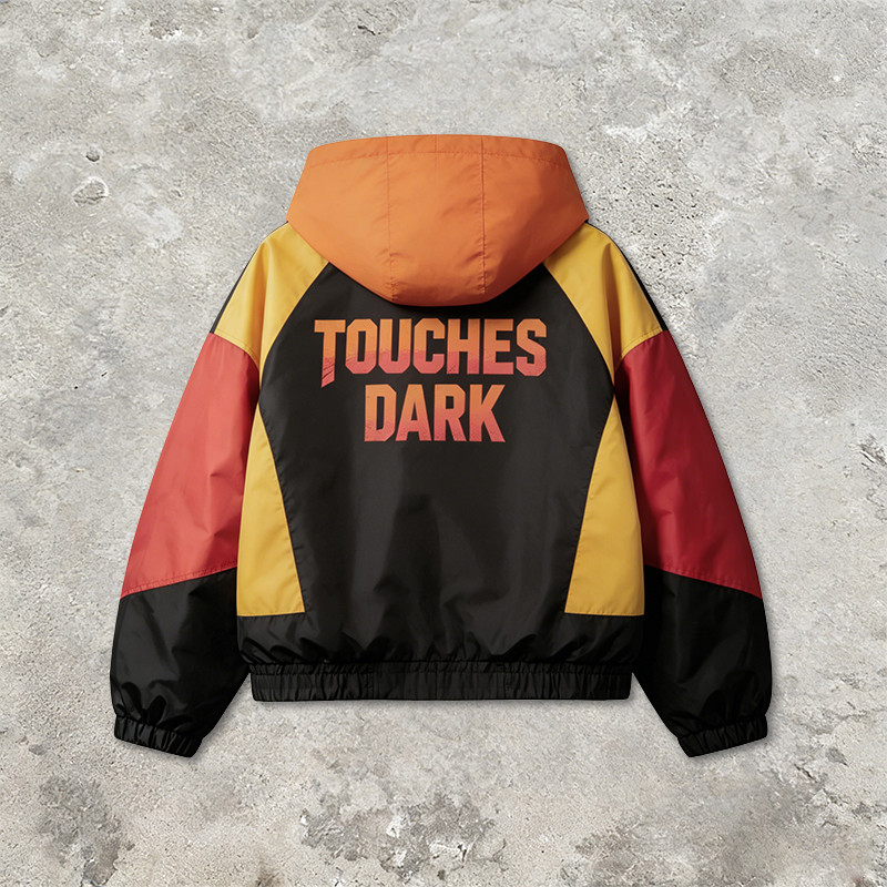 DTG Print Color Block Patchwork Hooded Jacket
