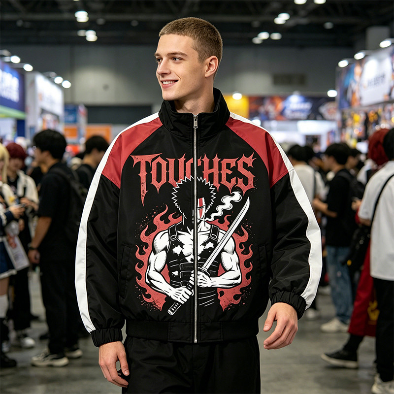 Patchwork Anime Graphic Screen Print Windbreaker