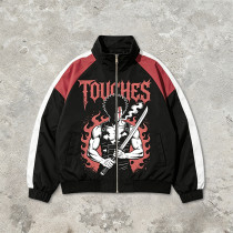 Patchwork Anime Graphic Screen Print Windbreaker | Color Block Streetwear Zip Up Jacket | Custom Streetwear