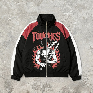Patchwork Anime Graphic Screen Print Windbreaker | Color Block Streetwear Zip Up Jacket | Custom Streetwear