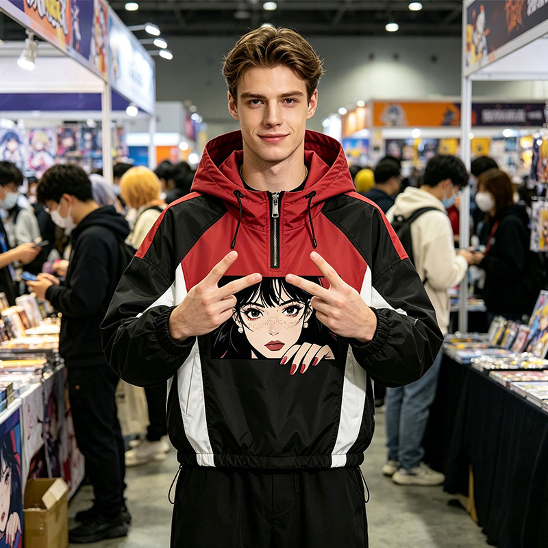 Patchwork Screen Print Applique Anime Girl Jacket