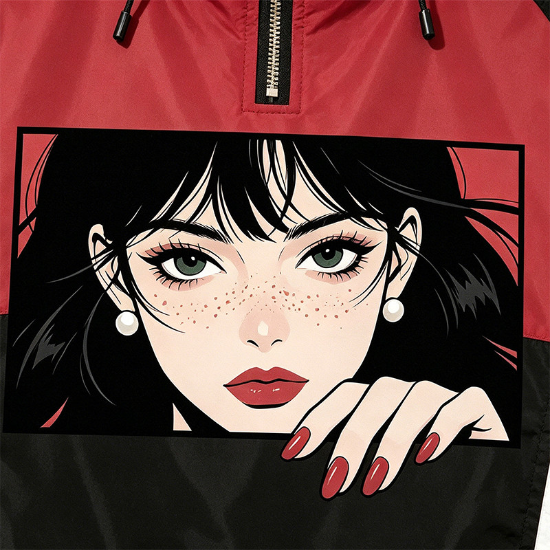 Patchwork Screen Print Applique Anime Girl Jacket