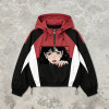 Patchwork Screen Print Applique Anime Girl Jacket | Color Block Hooded Half Zip Jacket | OEM Streetwear