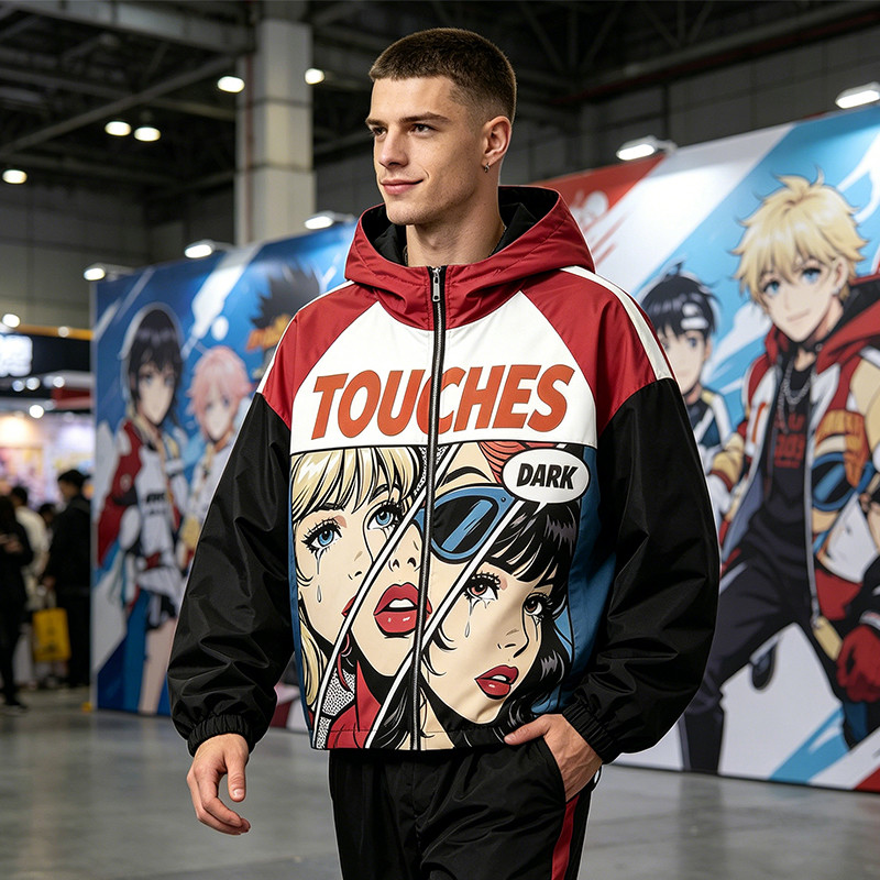 Patchwork Screen Print Applique Anime Girl Jacket