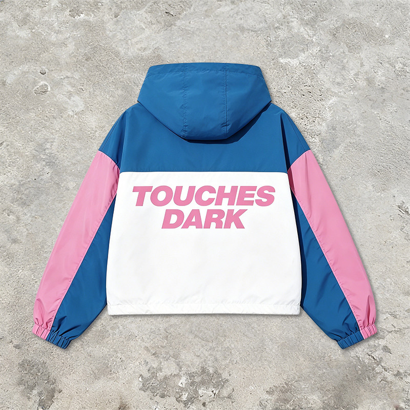 DTG Screen Print Color Block Patchwork Anime Hooded Jacket