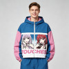 DTG Screen Print Color Block Patchwork Anime Hooded Jacket | Two-Side Reversible Cartoon Streetwear | Custom Streetwear
