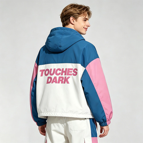 DTG Screen Print Color Block Patchwork Anime Hooded Jacket | Two-Side Reversible Cartoon Streetwear | Custom Streetwear