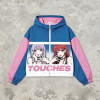 DTG Screen Print Color Block Patchwork Anime Hooded Jacket | Two-Side Reversible Cartoon Streetwear | Custom Streetwear