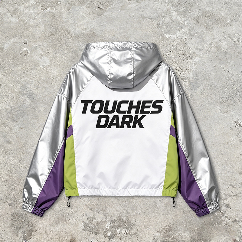 Patchwork Color Block Screen Print Anime Jacket 
