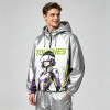 Patchwork Color Block Screen Print Anime Jacket | Metallic Silver Hooded Jacket | OEM Streetwear