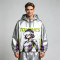 Patchwork Color Block Screen Print Anime Jacket | Metallic Silver Hooded Jacket | OEM Streetwear