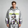 Patchwork Color Block Screen Print Anime Jacket | Metallic Silver Hooded Jacket | OEM Streetwear