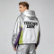 Patchwork Color Block Screen Print Anime Jacket | Metallic Silver Hooded Jacket | OEM Streetwear