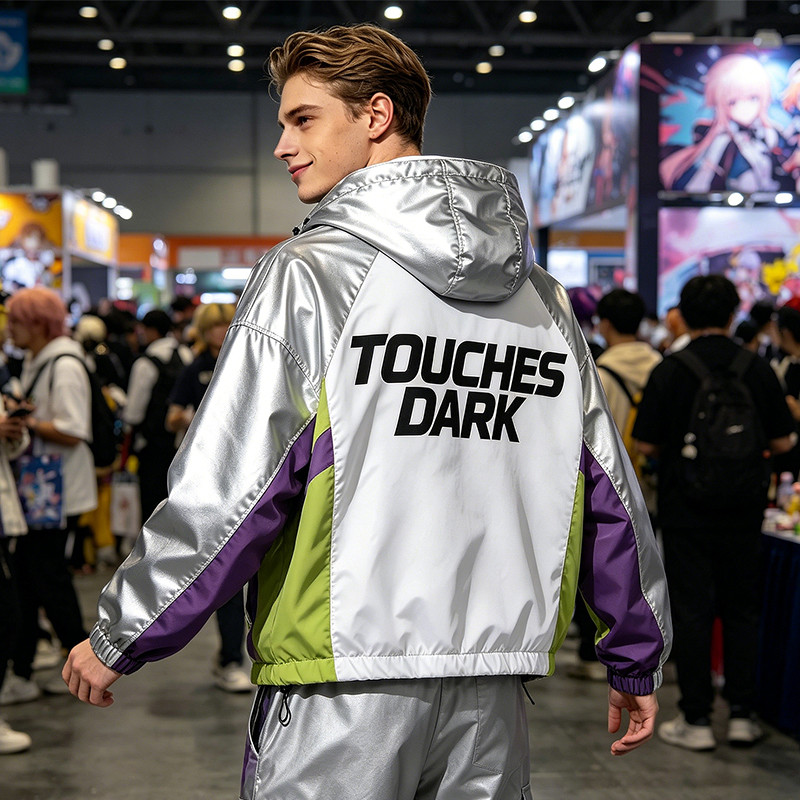 Patchwork Color Block Screen Print Anime Jacket 