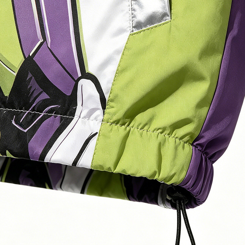 Patchwork Color Block Screen Print Anime Jacket 
