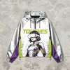 Patchwork Color Block Screen Print Anime Jacket | Metallic Silver Hooded Jacket | OEM Streetwear