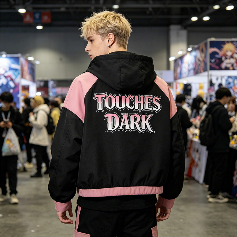 Screen DTG Print Patchwork Anime Hooded Jacket