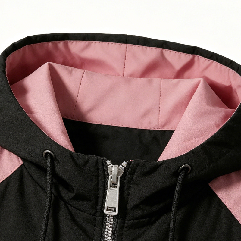 Screen DTG Print Patchwork Anime Hooded Jacket