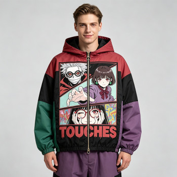 Screen Print DTG Patchwork Color Block Anime Jacket | Anime Harajuku Style | Custom Streetwear Manufacturer