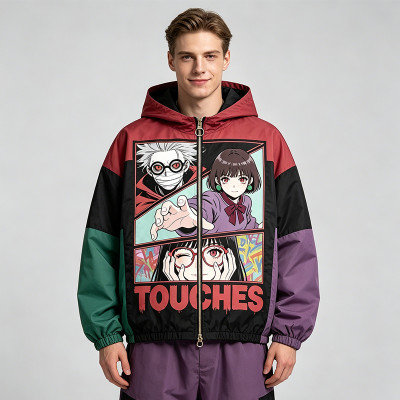 Screen Print DTG Patchwork Color Block Anime Jacket | Anime Harajuku Style | Custom Streetwear Manufacturer