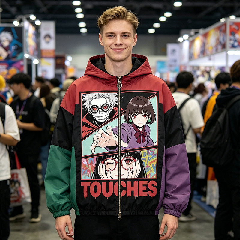 Screen Print DTG Patchwork Color Block Anime Jacket