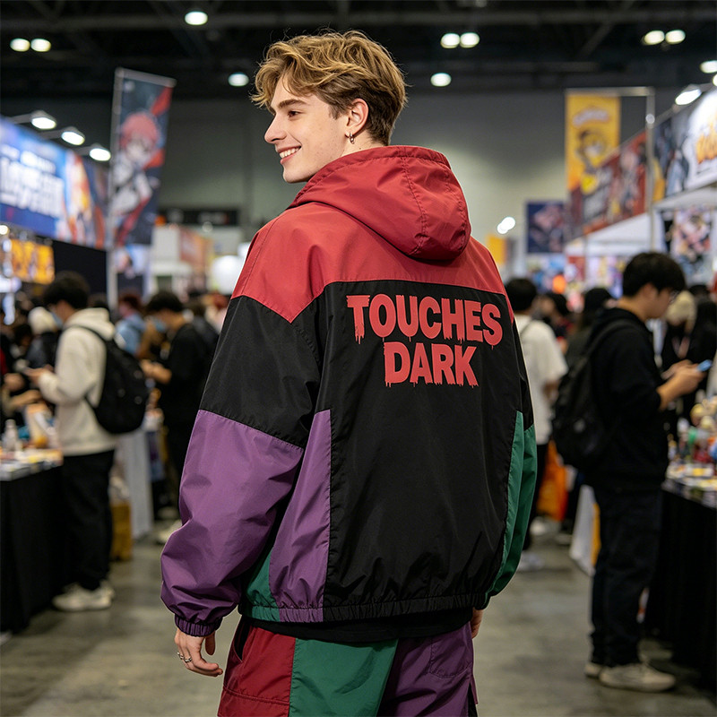 Screen Print DTG Patchwork Color Block Anime Jacket
