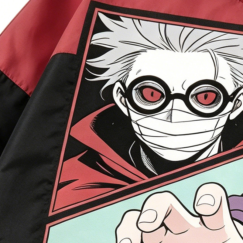 Screen Print DTG Patchwork Color Block Anime Jacket