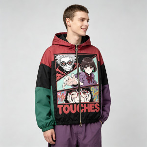 Screen Print DTG Patchwork Color Block Anime Jacket | Anime Harajuku Style | Custom Streetwear Manufacturer
